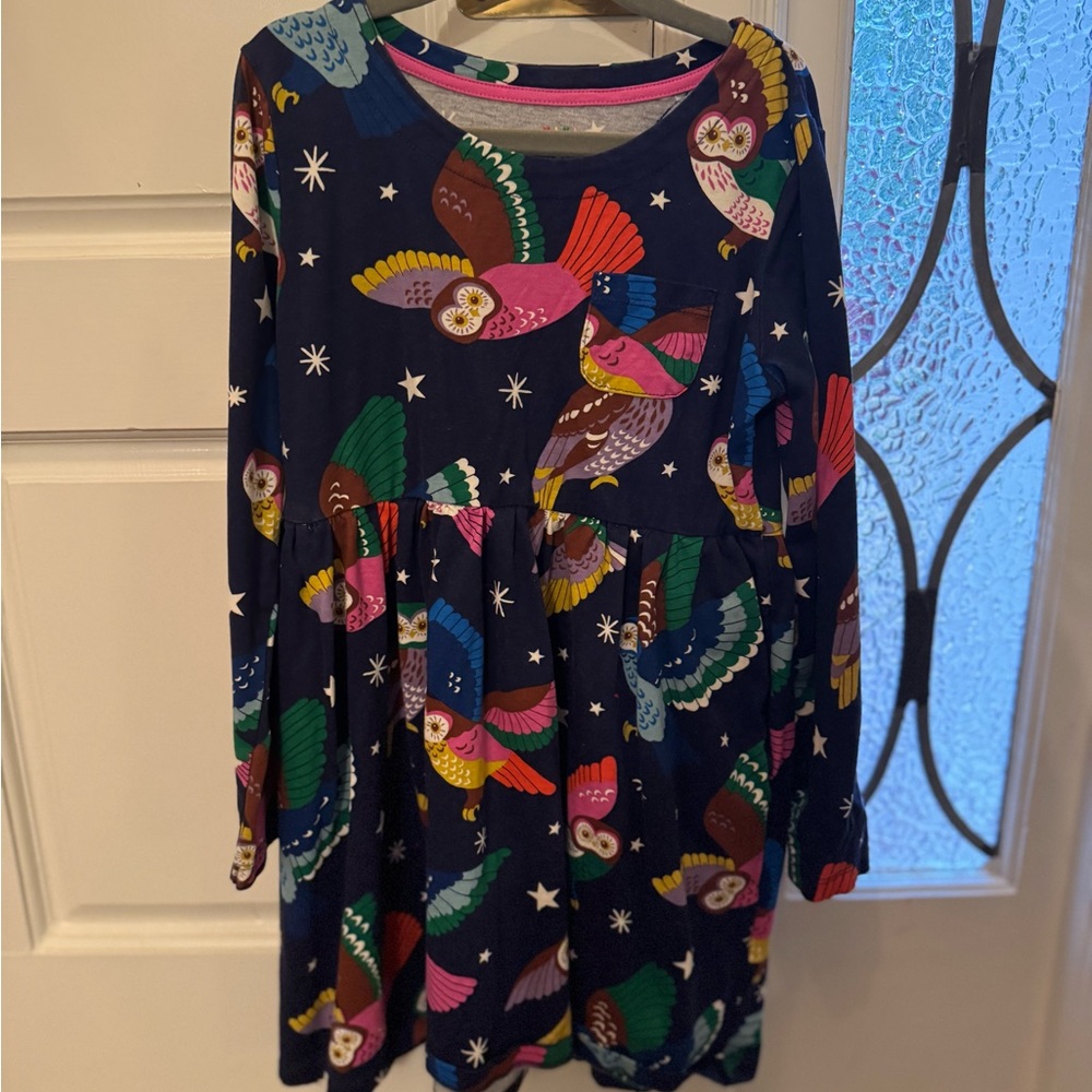 Mini Boden Kids Dress with Colorful Owl Print